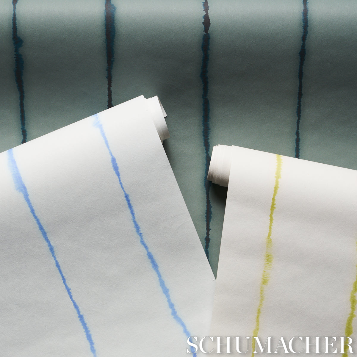 Schumacher Ephemera Teal Gray Wallpaper