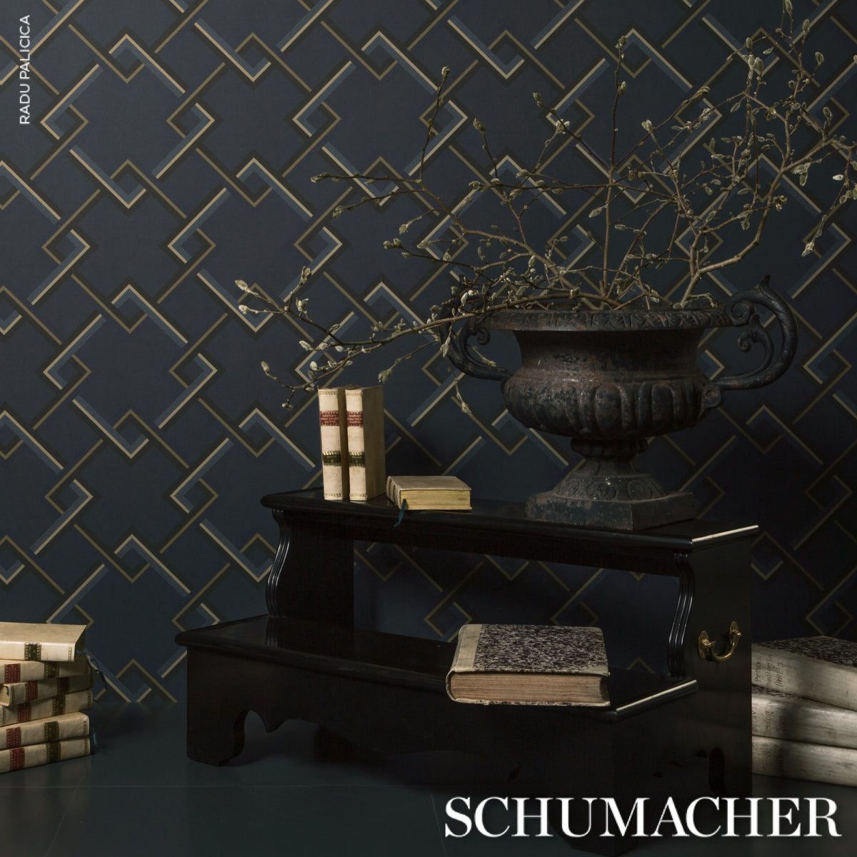 Schumacher Mah Jong River Blue Wallpaper - Eade's Wallpaper