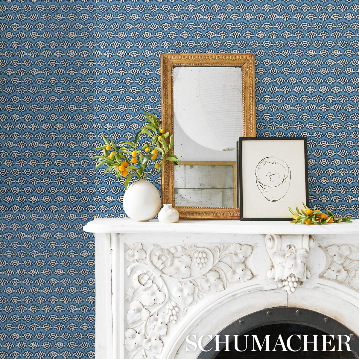 Schumacher Pollen French Blue Wallpaper - Eade's Wallpaper