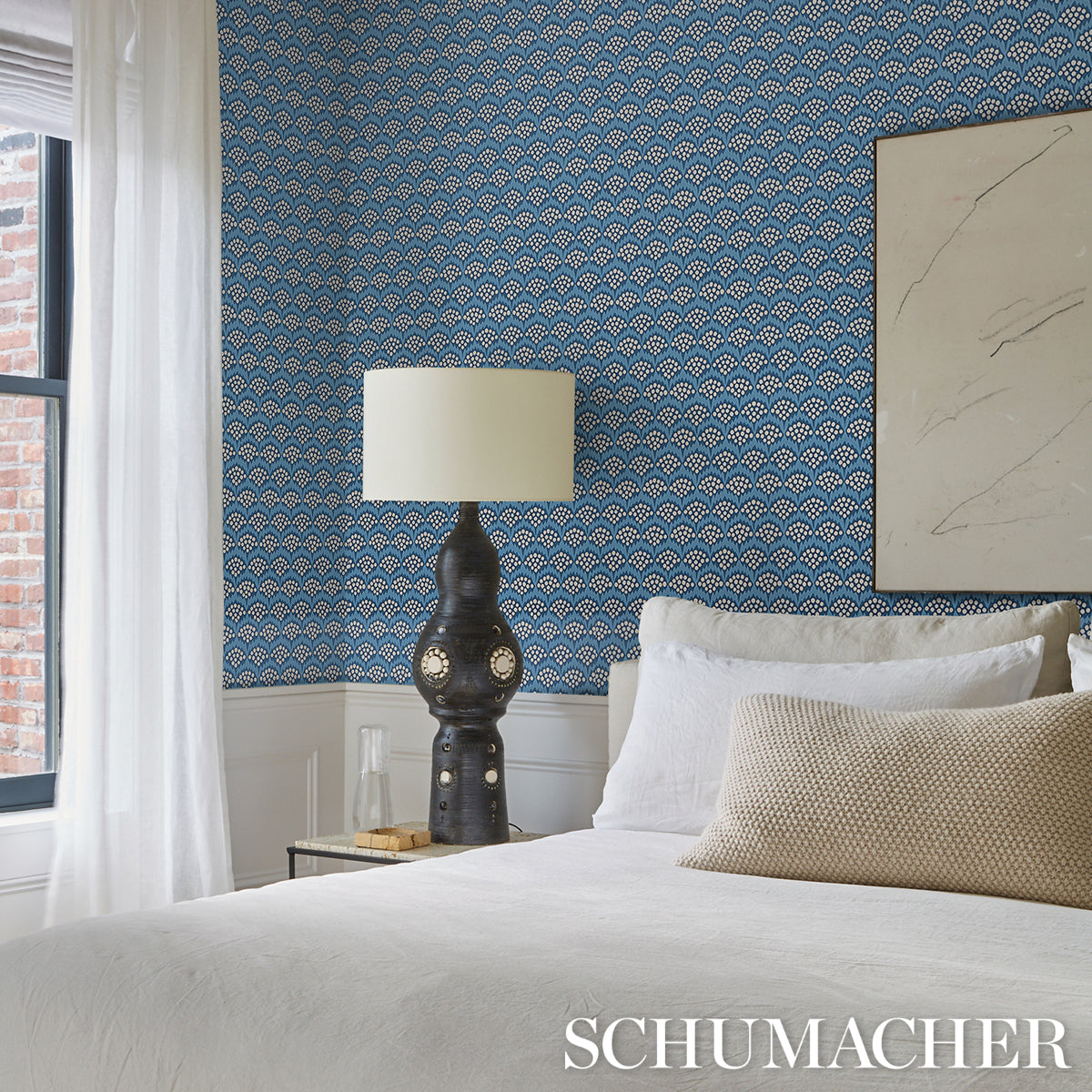 Schumacher Pollen French Blue Wallpaper - Eade's Wallpaper