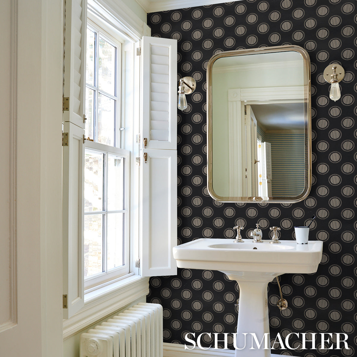 Schumacher Watermark Black & White Wallpaper