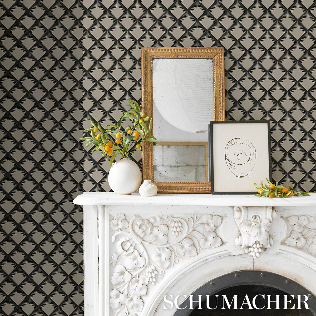 Schumacher Maize Black & Cream Wallpaper - Eade's Wallpaper