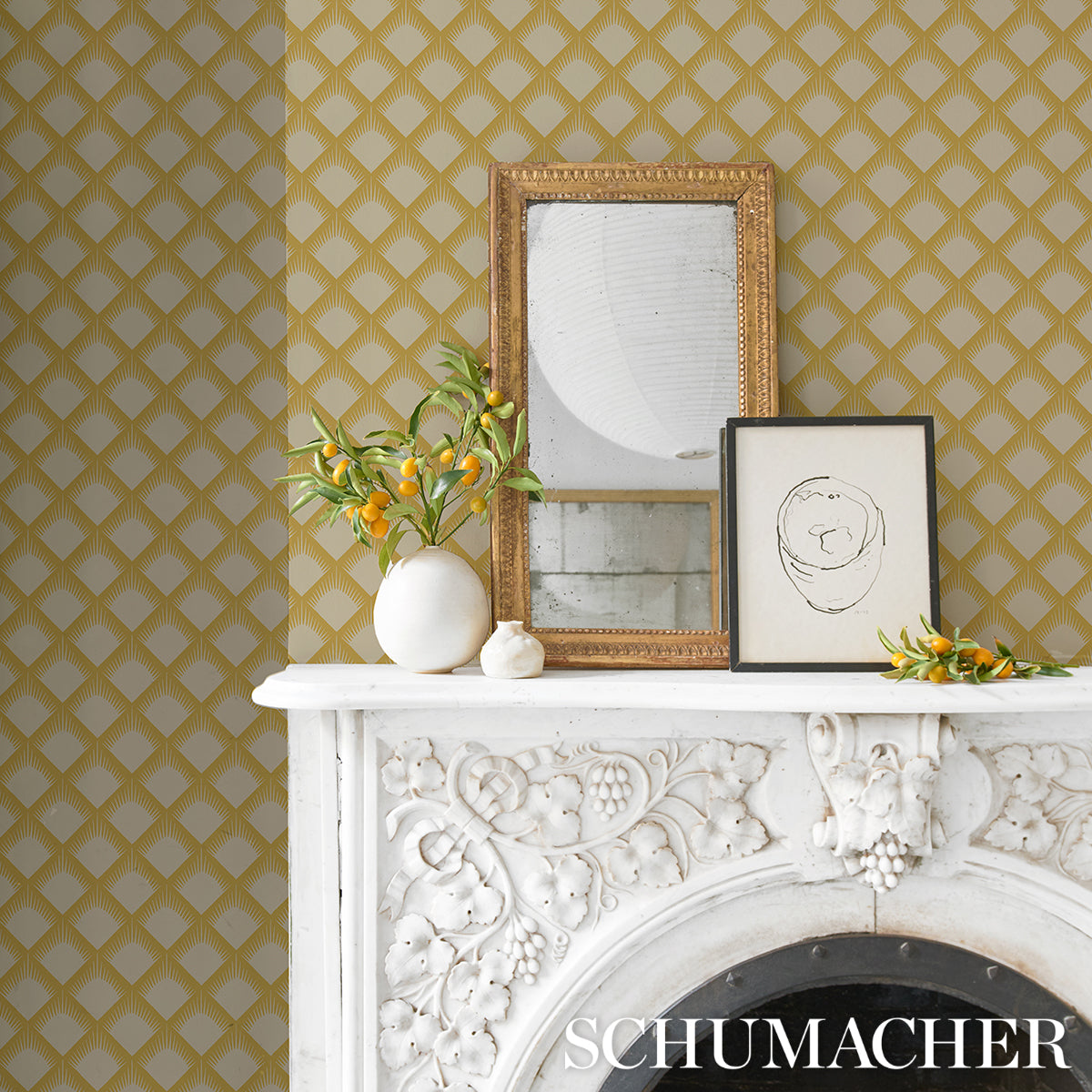 Schumacher Maize Mustard Wallpaper - Eade's Wallpaper
