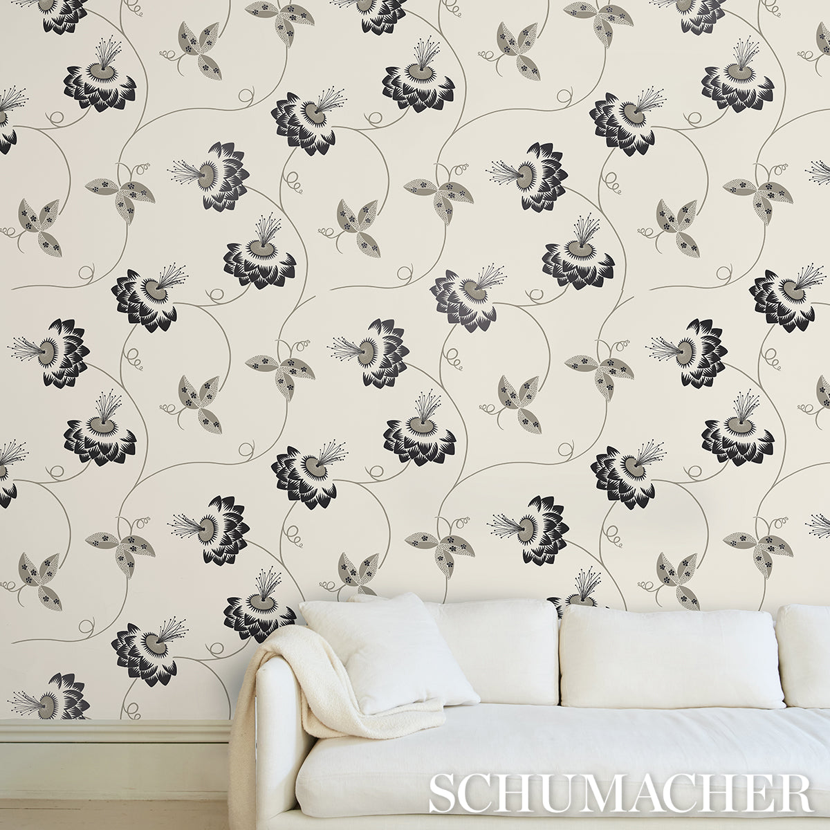 Schumacher Merlin Black & Cream Wallpaper - Eade's Wallpaper