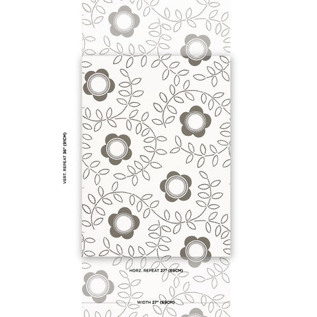 Schumacher Tudor Rose Charcoal White Wallpaper