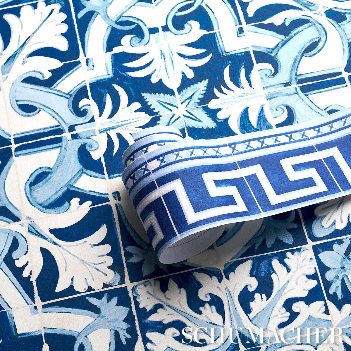 Schumacher Azulejos Border Azure Wallpaper