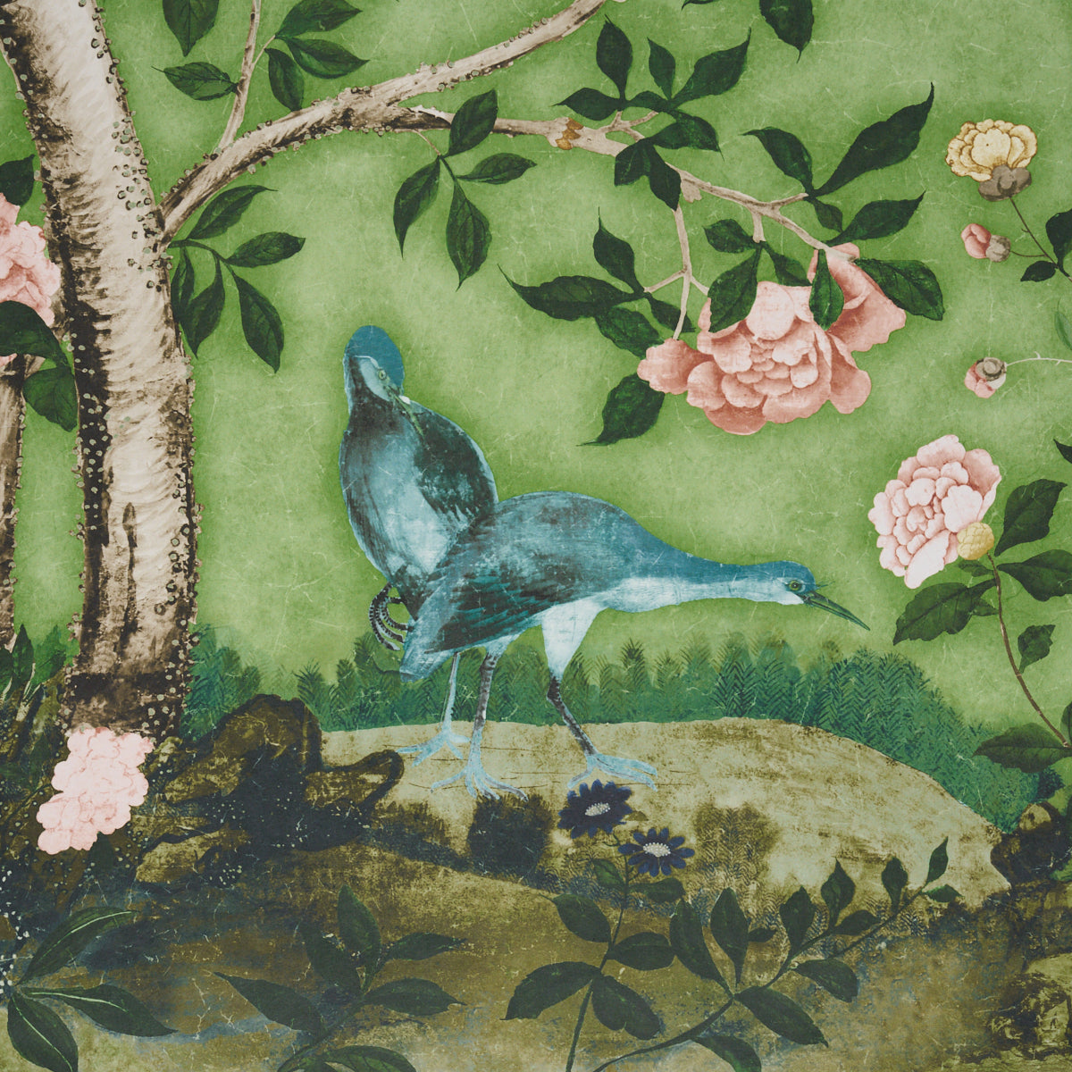 Schumacher Les Oiseaux Panel Set Apple Green Wallpaper - Eade's Wallpaper