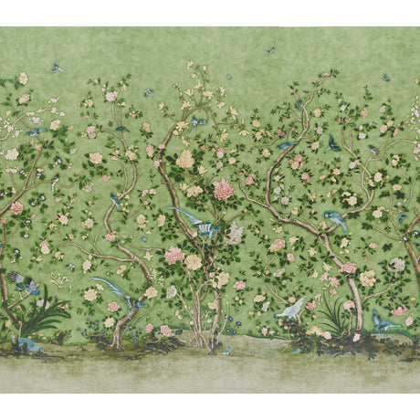 Schumacher Les Oiseaux Panel Set Apple Green Wallpaper - Eade's Wallpaper