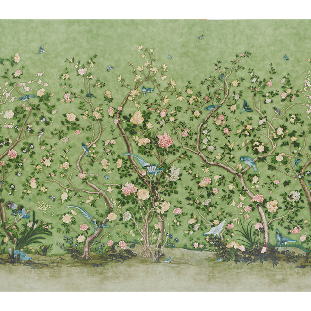 Schumacher Les Oiseaux Panel Set Apple Green Wallpaper - Eade's Wallpaper