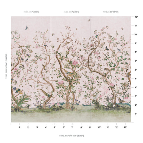 Schumacher Les Oiseaux Panel Set Blush Wallpaper - Eade's Wallpaper