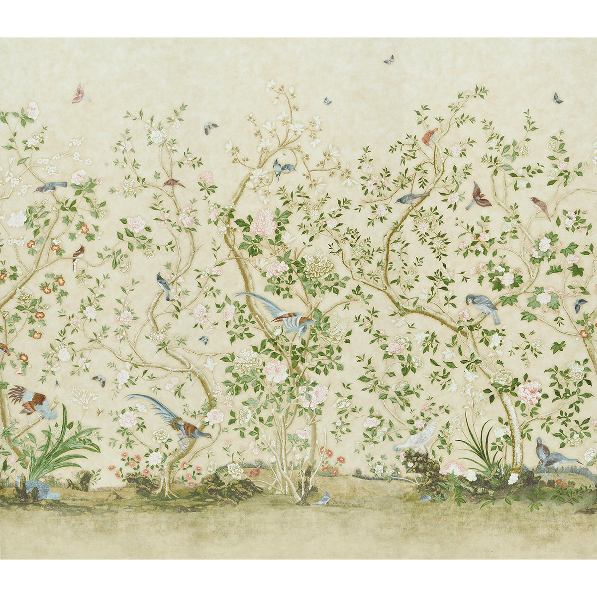 Schumacher Les Oiseaux Panel Set Parchment Wallpaper