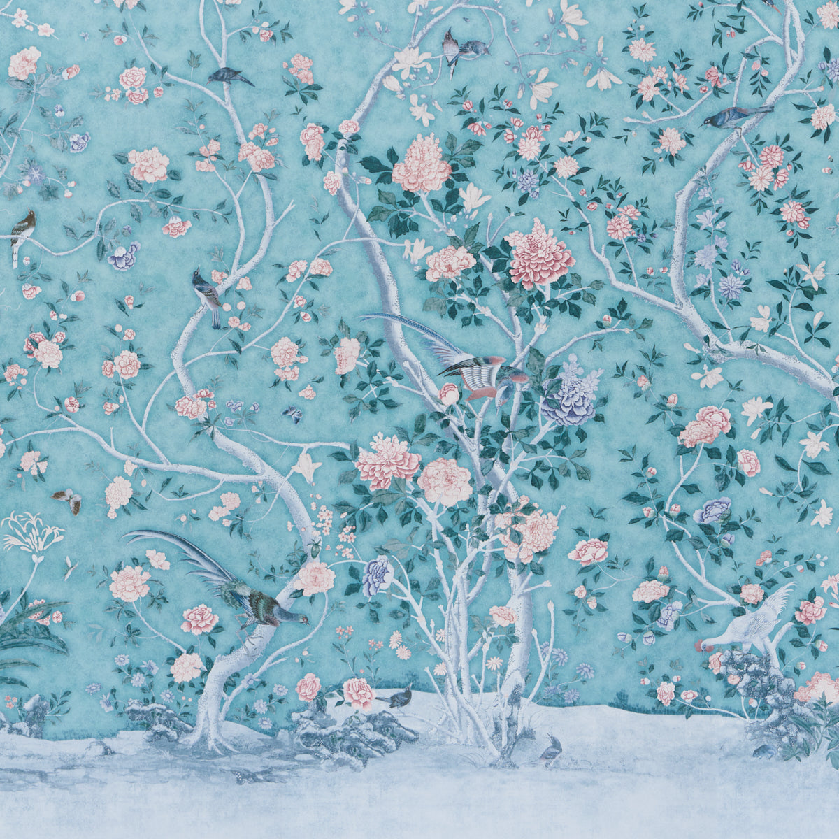 Schumacher Les Oiseaux Panel Set Blue Turquoise Wallpaper - Eade's Wallpaper