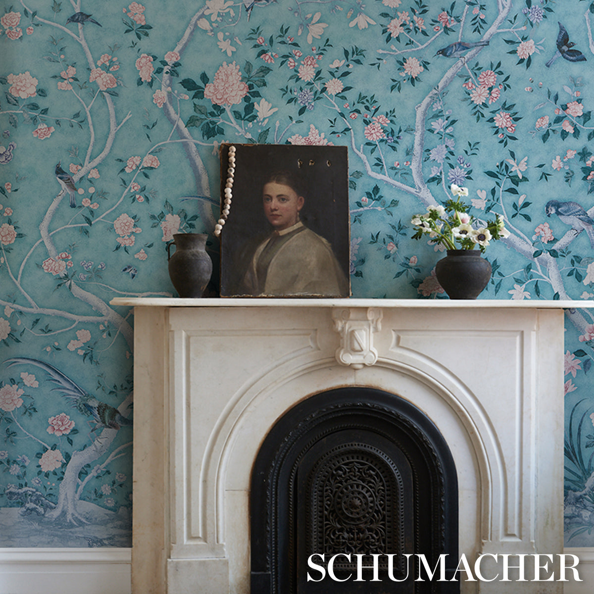 Schumacher Les Oiseaux Panel Set Blue Turquoise Wallpaper - Eade's Wallpaper