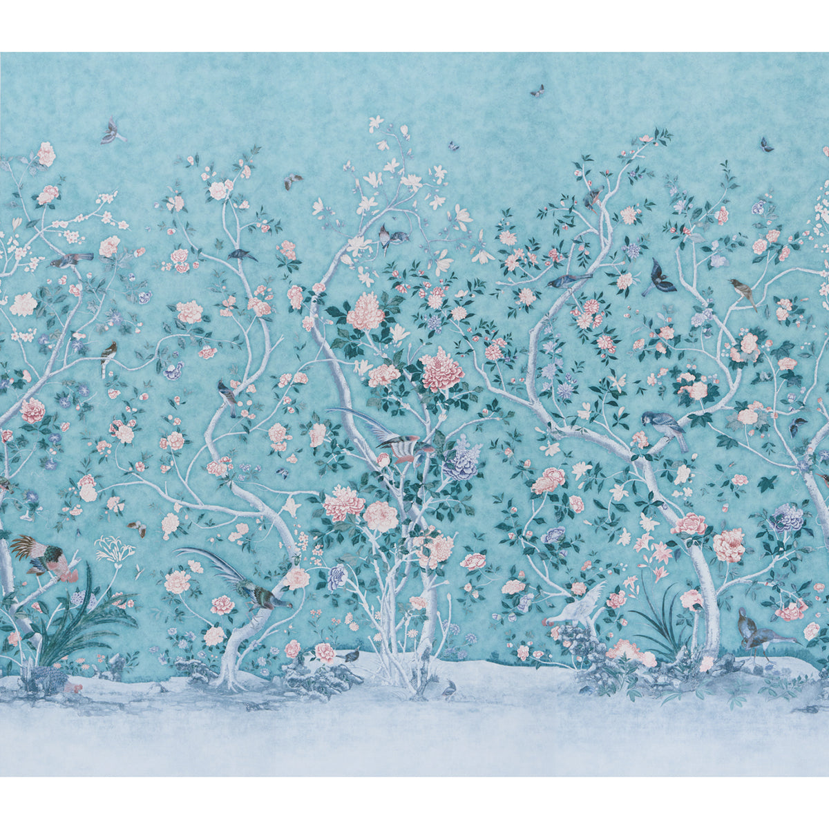 Schumacher Les Oiseaux Panel Set Blue Turquoise Wallpaper - Eade's Wallpaper