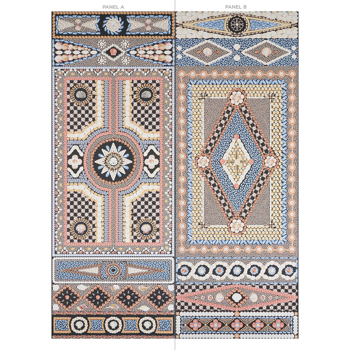 Schumacher Shell Grotto Panel A Onyx Multi Wallpaper - Eade's Wallpaper