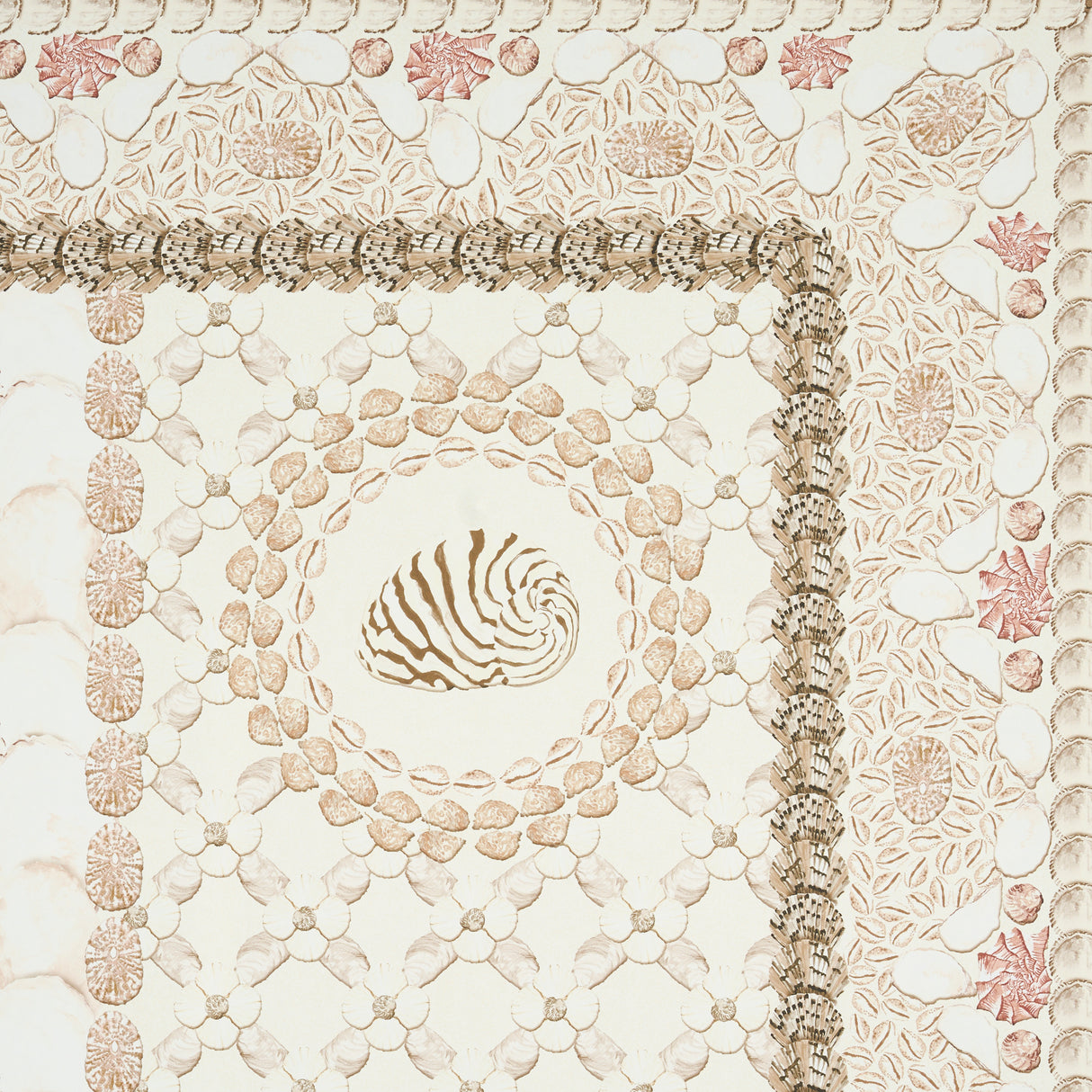 Schumacher Shell Grotto Panel A Sand Wallpaper - Eade's Wallpaper