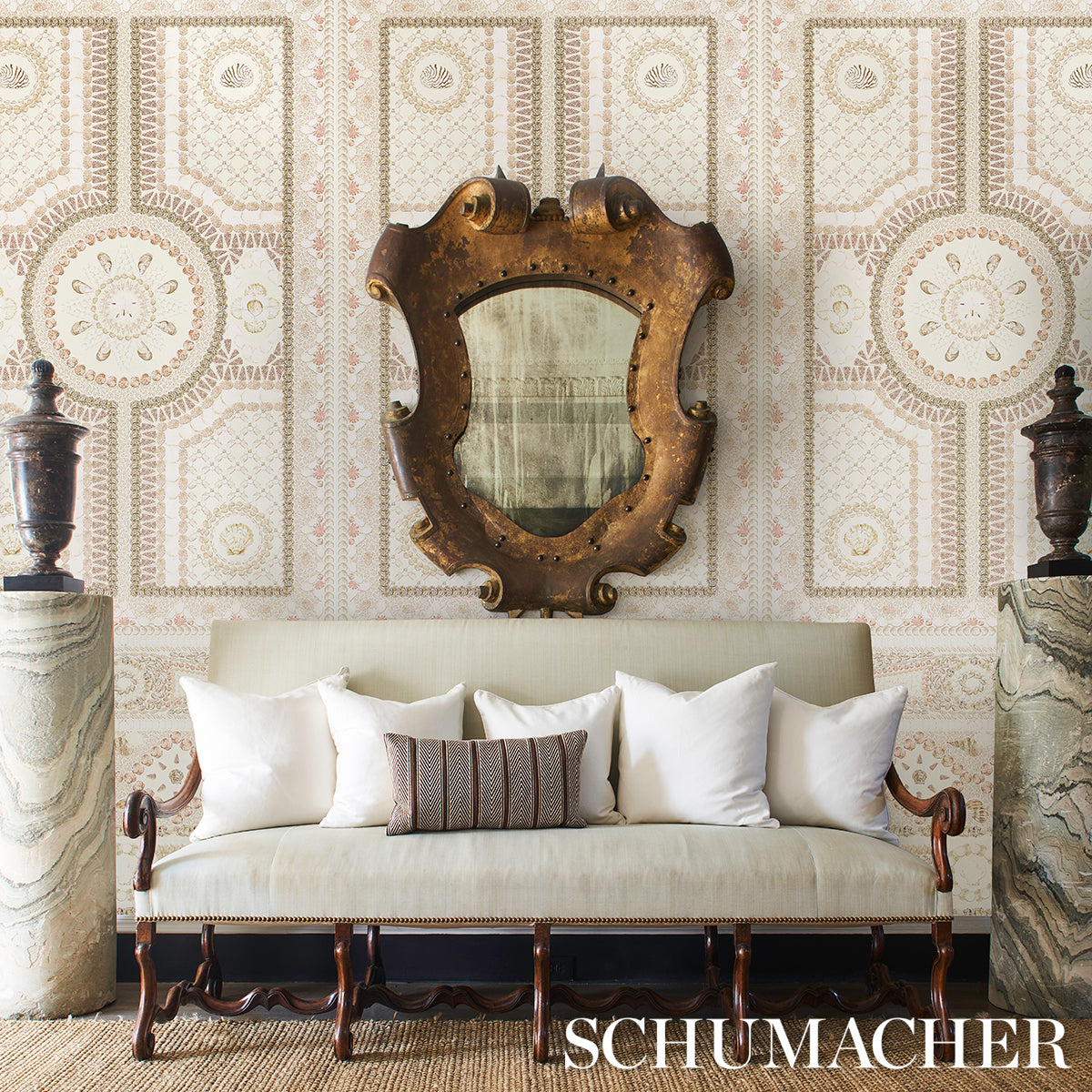 Schumacher Shell Grotto Panel A Sand Wallpaper - Eade's Wallpaper