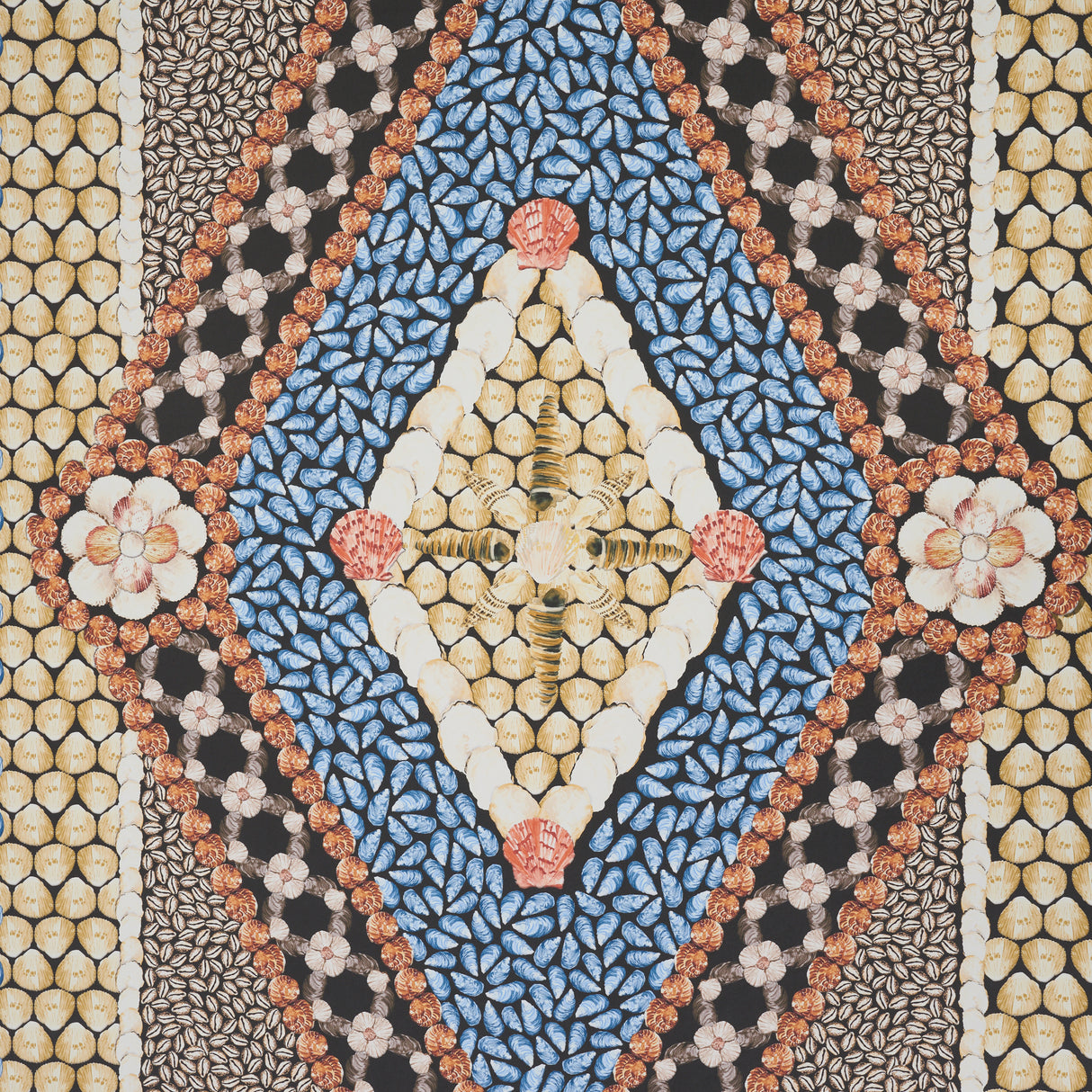 Schumacher Shell Grotto Panel B Onyx Multi Wallpaper - Eade's Wallpaper
