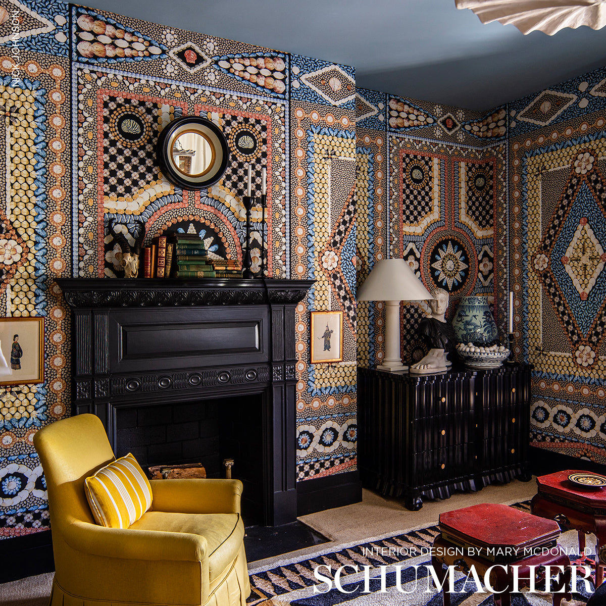 Schumacher Shell Grotto Panel B Onyx Multi Wallpaper - Eade's Wallpaper