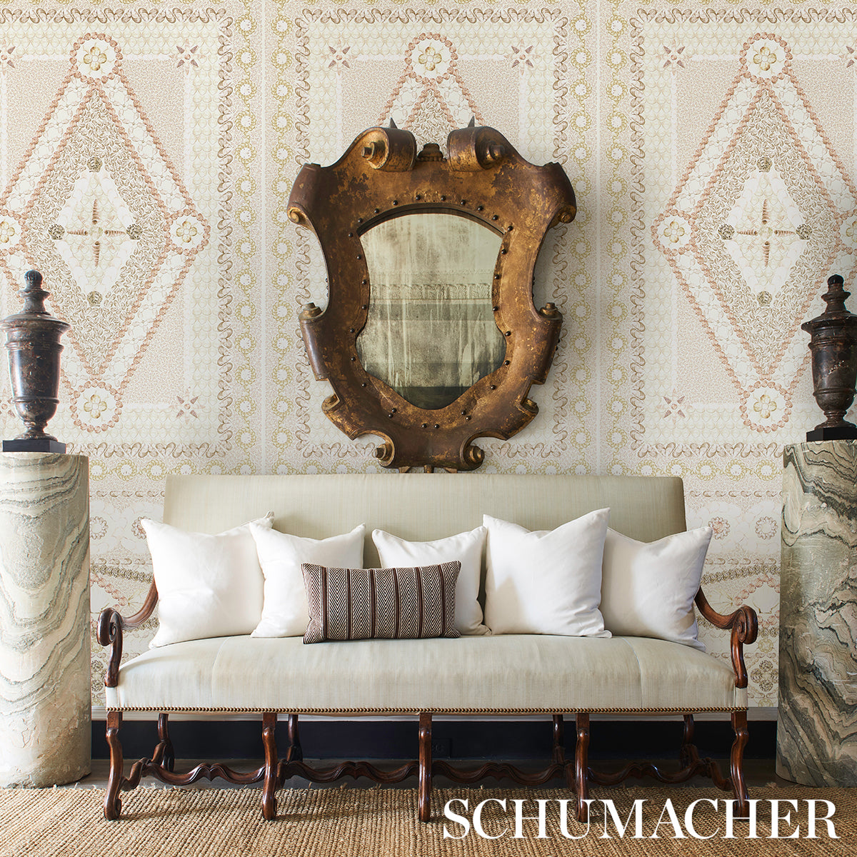 Schumacher Shell Grotto Panel B Sand Wallpaper - Eade's Wallpaper