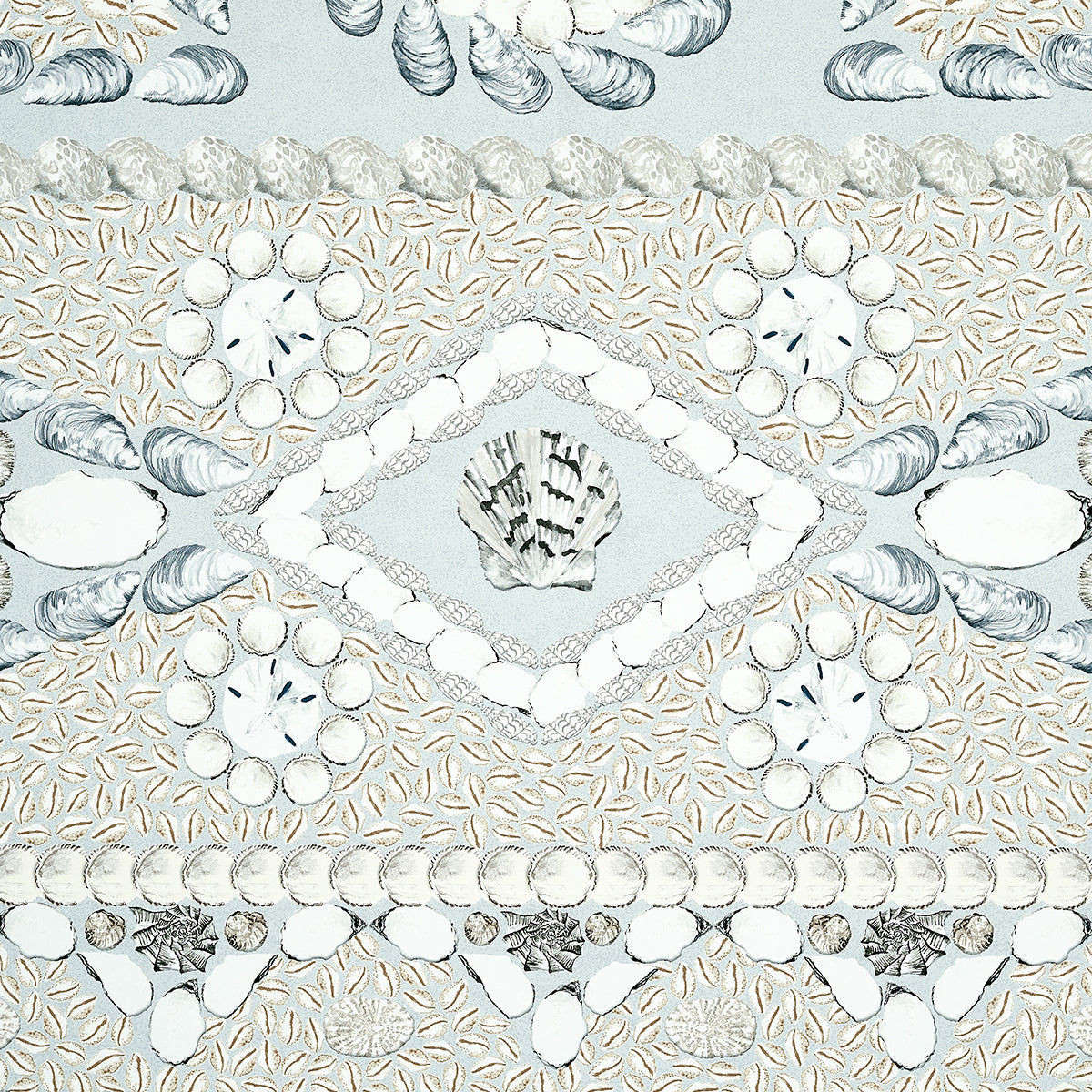 Schumacher Shell Grotto Panel A Seafoam Wallpaper