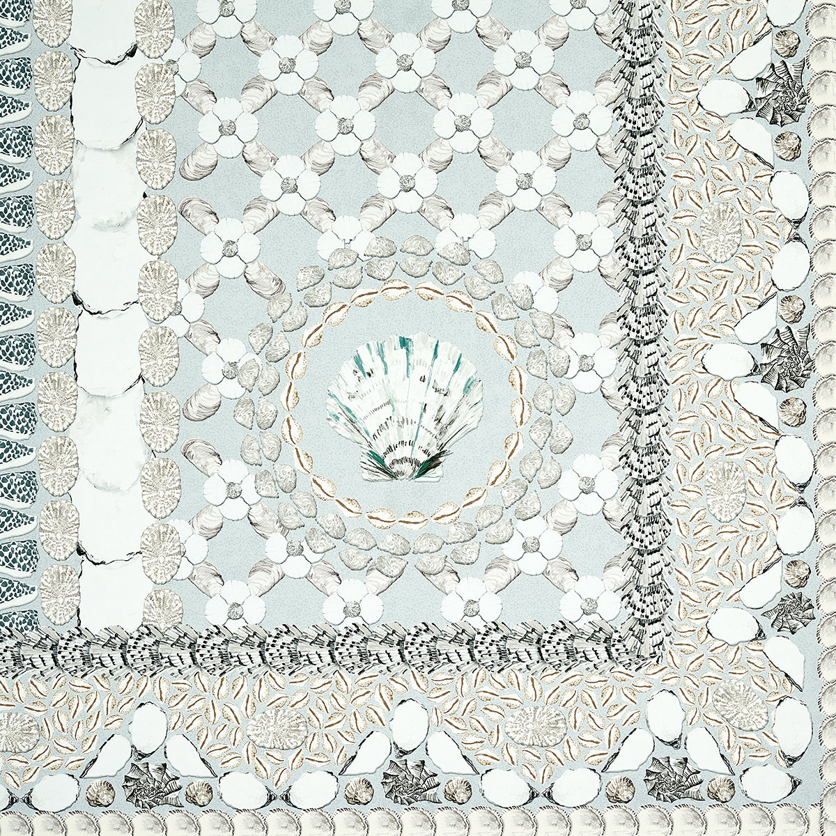 Schumacher Shell Grotto Panel A Seafoam Wallpaper