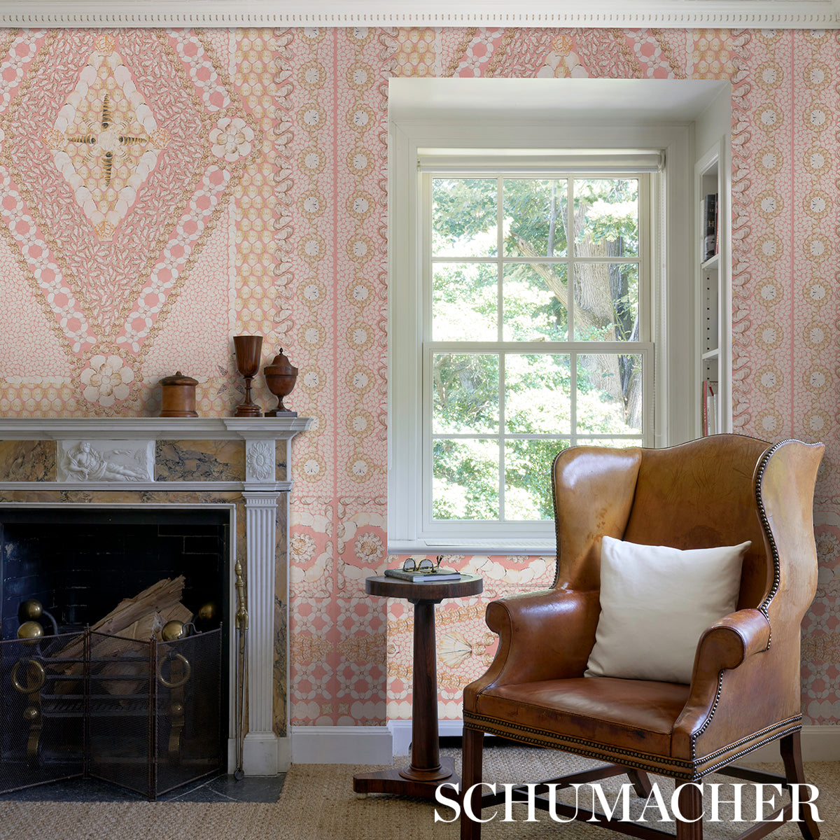 Schumacher Shell Grotto Panel B Coral Wallpaper - Eade's Wallpaper