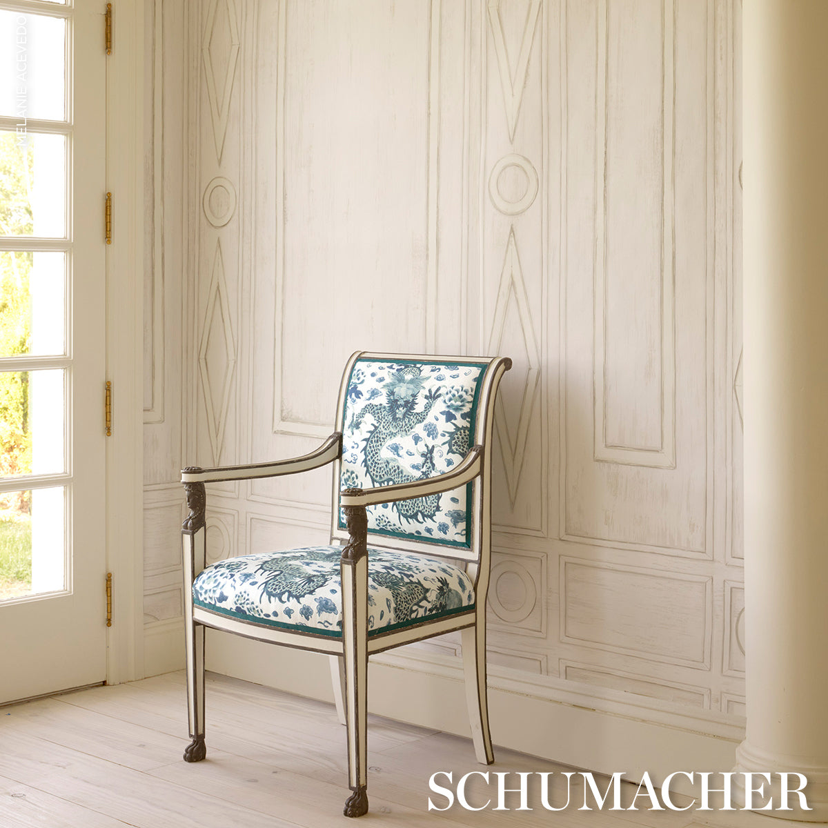 Schumacher Swedish Manor Panel A White Wallpaper - Eade's Wallpaper