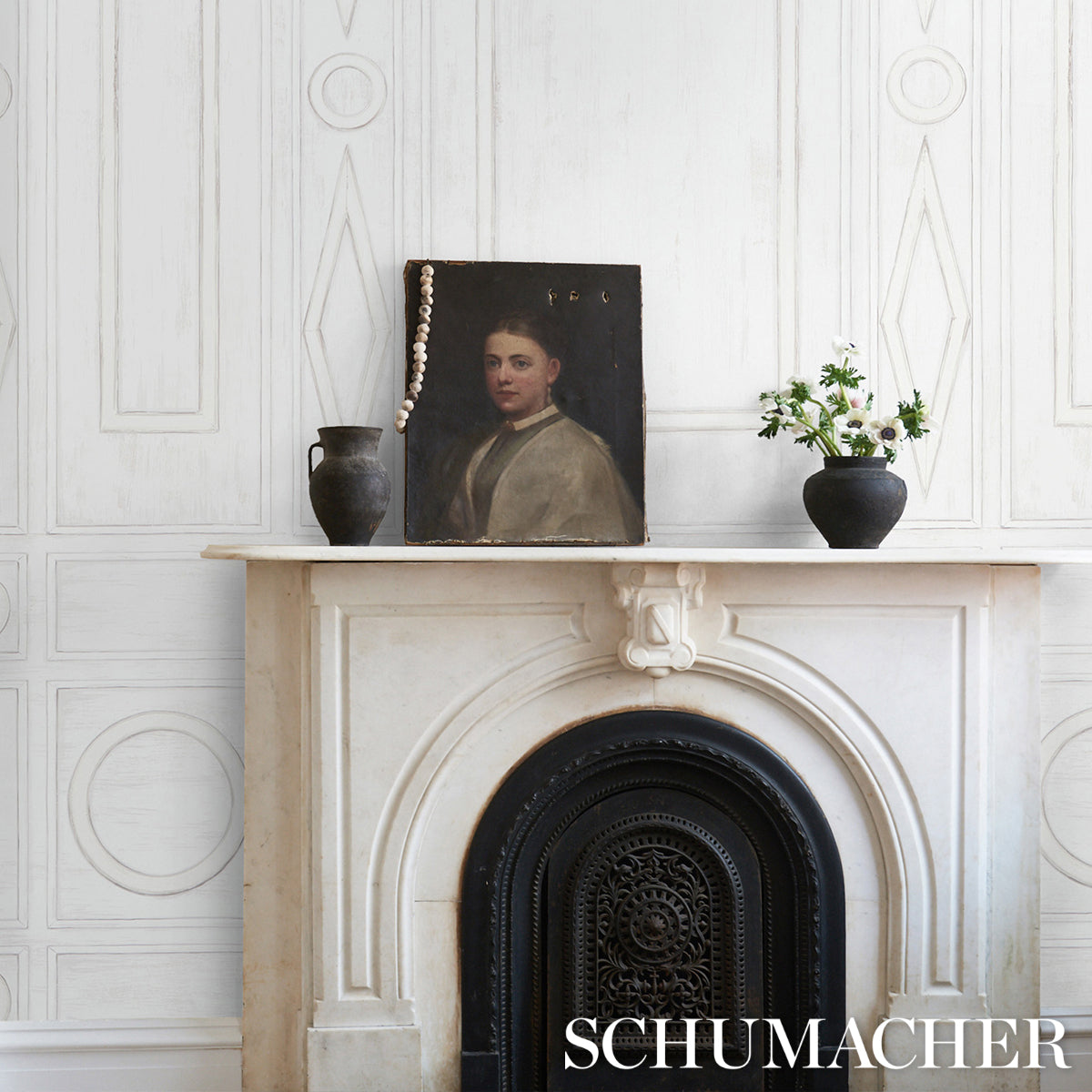 Schumacher Swedish Manor Panel B White Wallpaper - Eade's Wallpaper