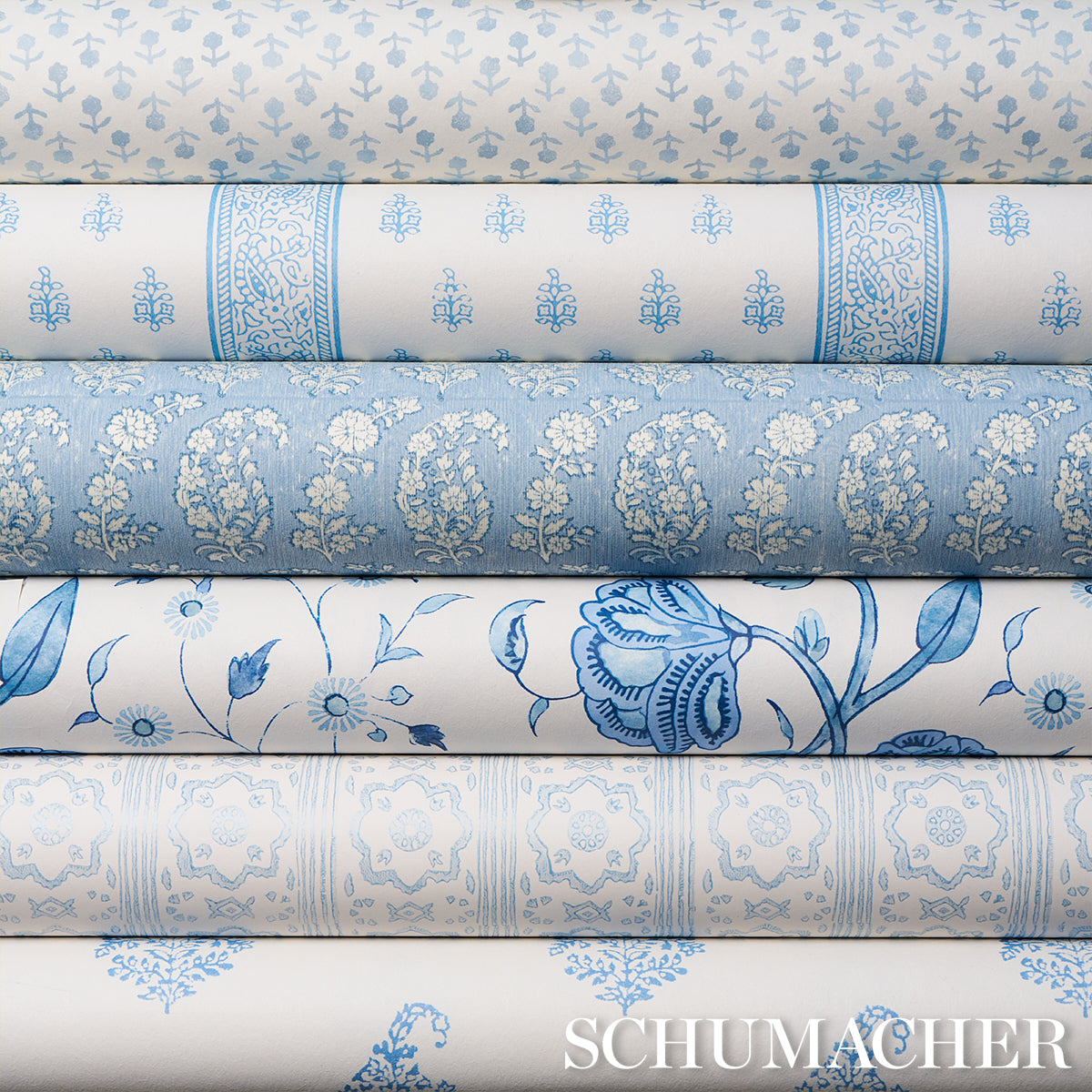 Schumacher Kerala Paisley Ii Blue Wallpaper