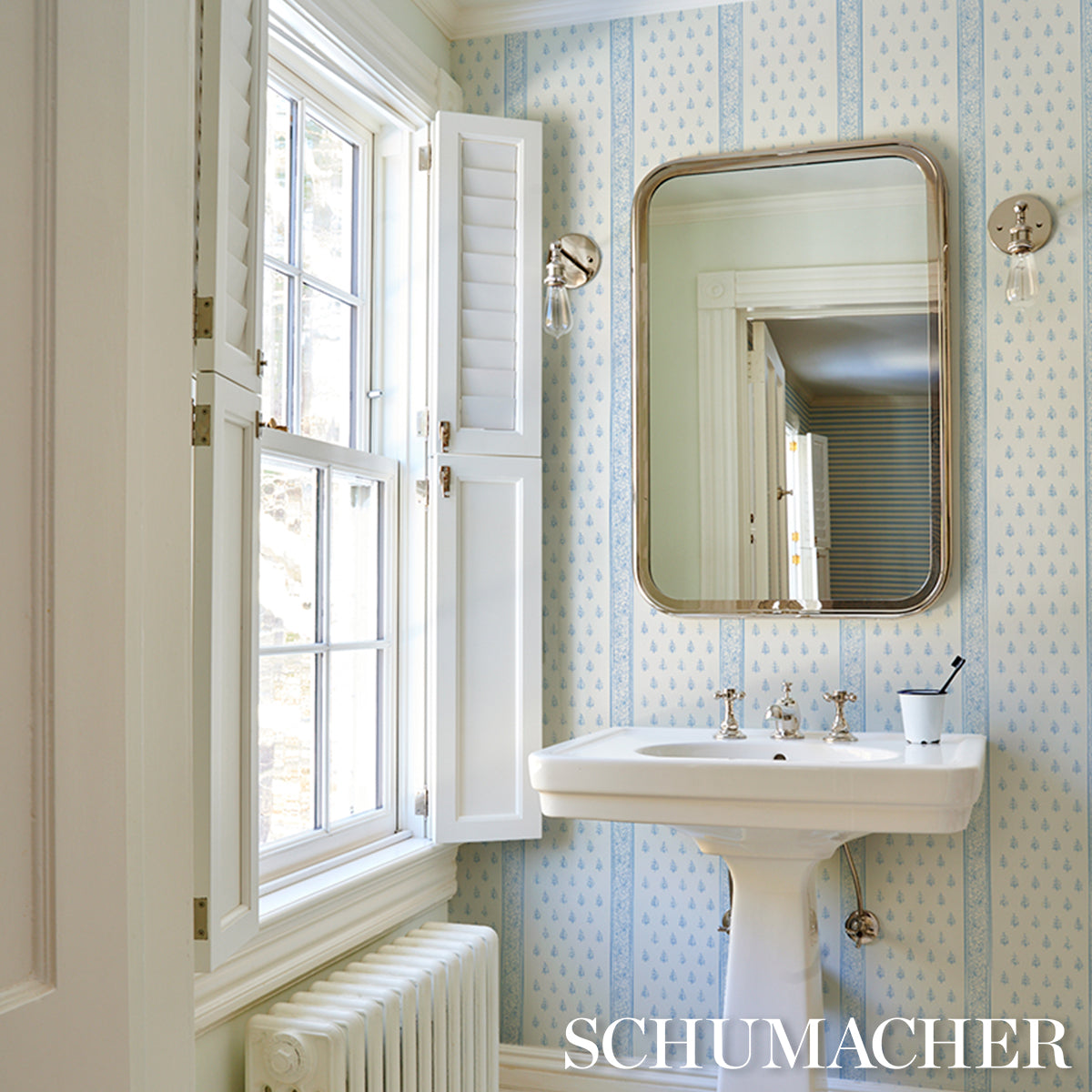 Schumacher Katsura Stripe Ii Chambray Wallpaper