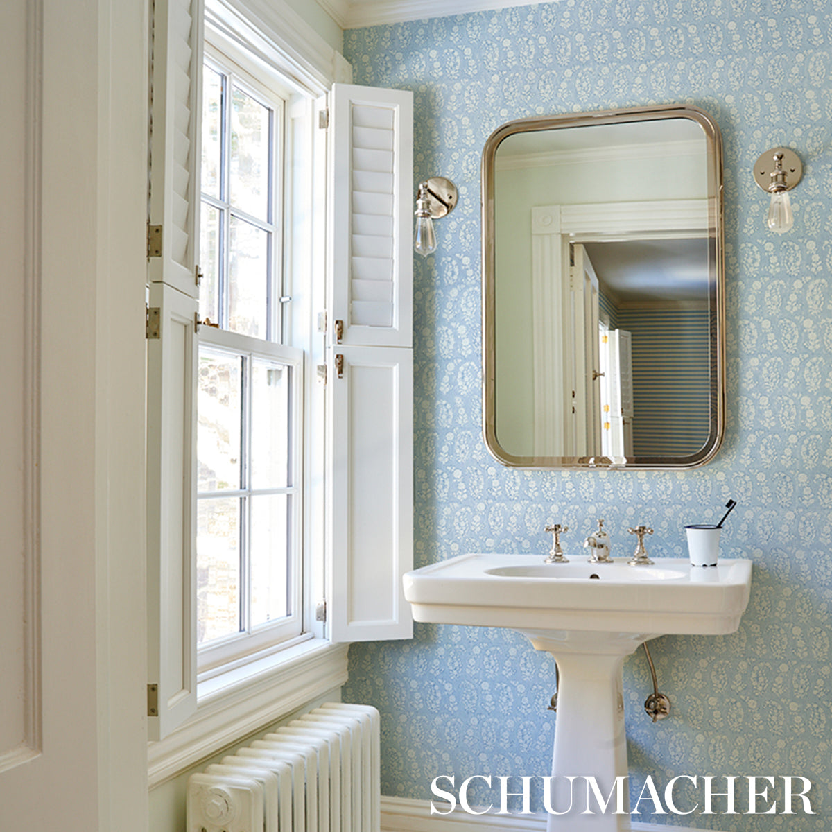 Schumacher Arita Block Print Cornflower Wallpaper