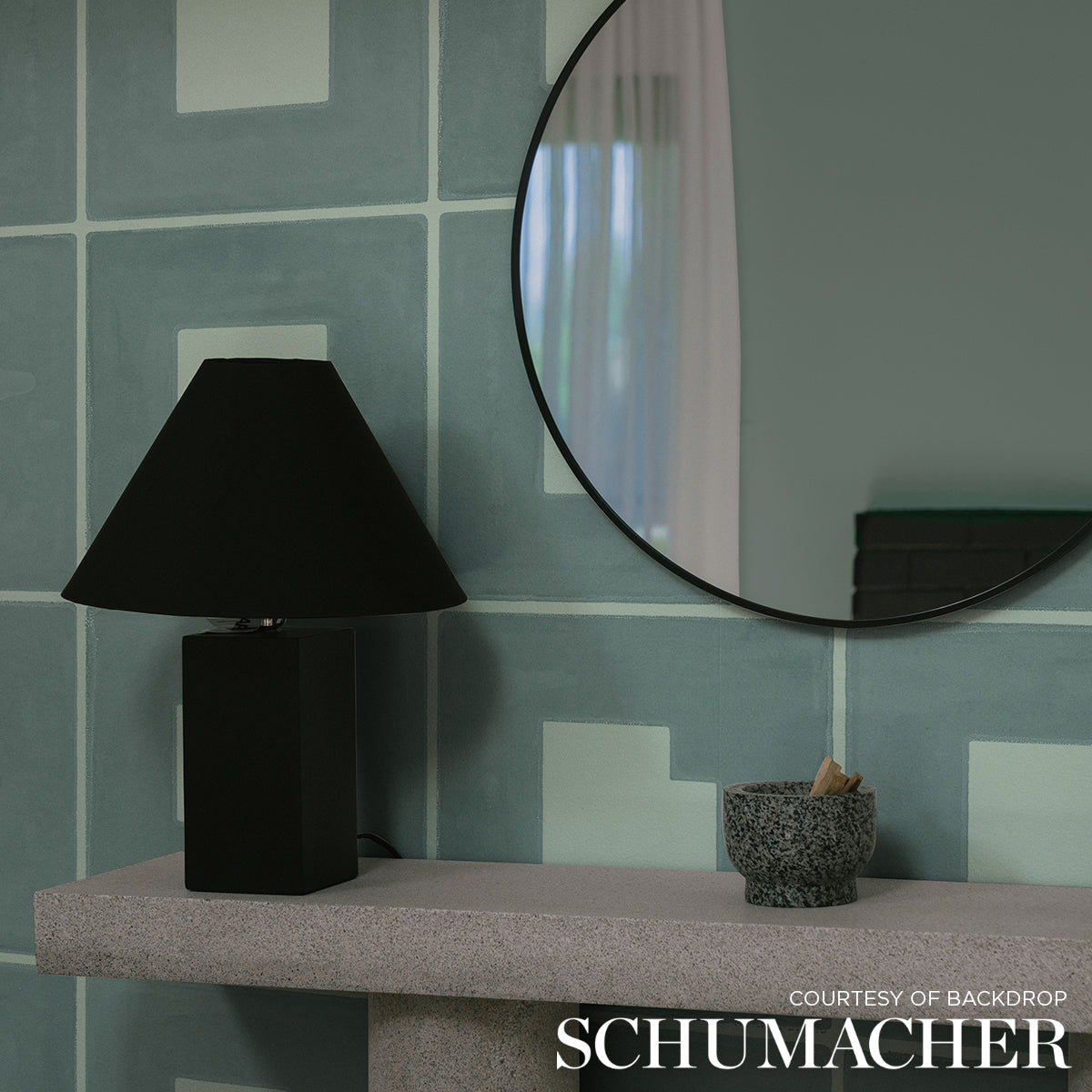 Schumacher Palindrome Teal Wallpaper - Eade's Wallpaper