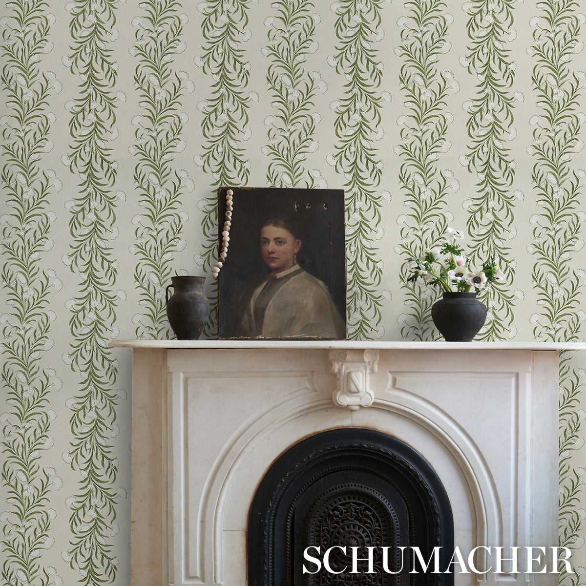 Schumacher 5015362 TASMANIAN MIMOSA in IVORY & GREEN Wallpap