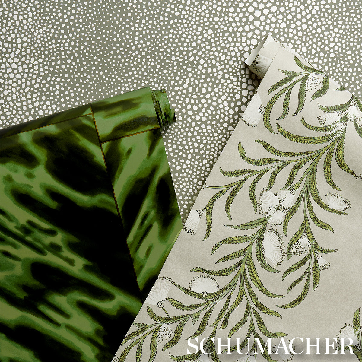 Schumacher 5015362 TASMANIAN MIMOSA in IVORY & GREEN Wallpap