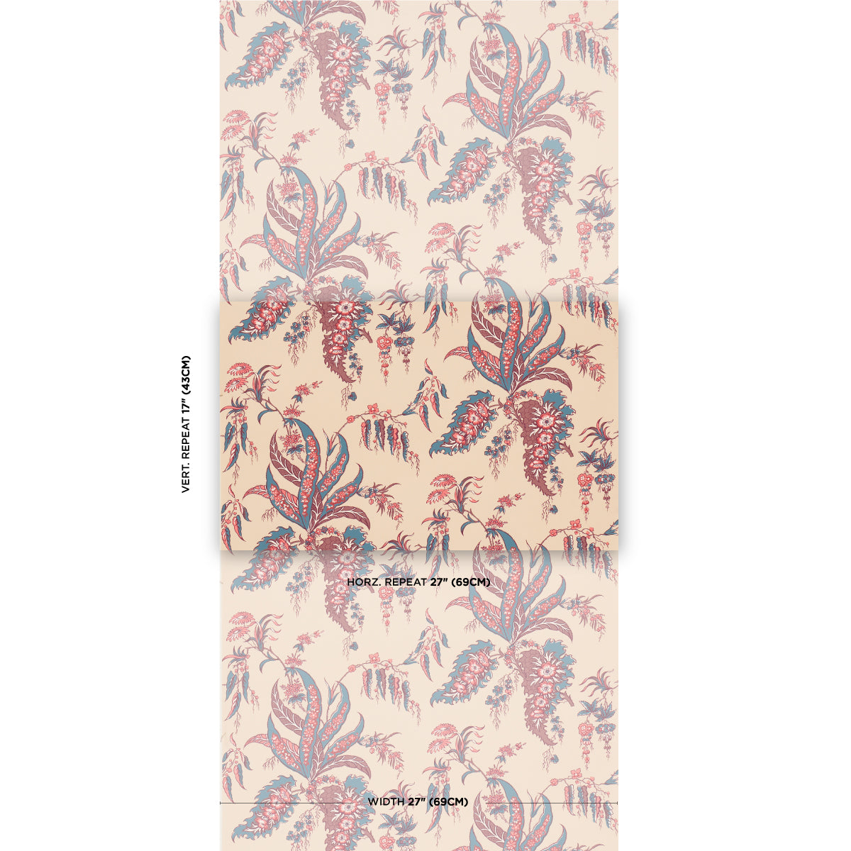 Schumacher Apolline Botanical Rouge & Bleu Wallpaper
