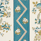 Schumacher Sylvain Floral Stripe Teal Wallpaper - Eade's Wallpaper