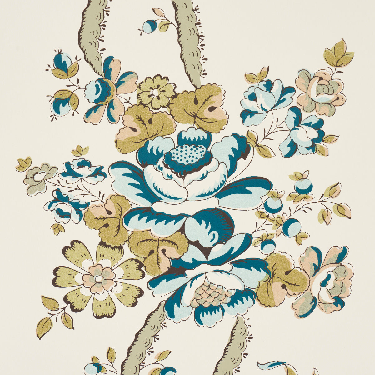 Schumacher Sylvain Floral Stripe Teal Wallpaper - Eade's Wallpaper
