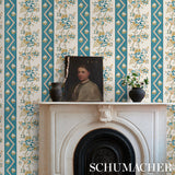 Schumacher Sylvain Floral Stripe Teal Wallpaper - Eade's Wallpaper