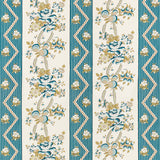 Schumacher Sylvain Floral Stripe Teal Wallpaper - Eade's Wallpaper