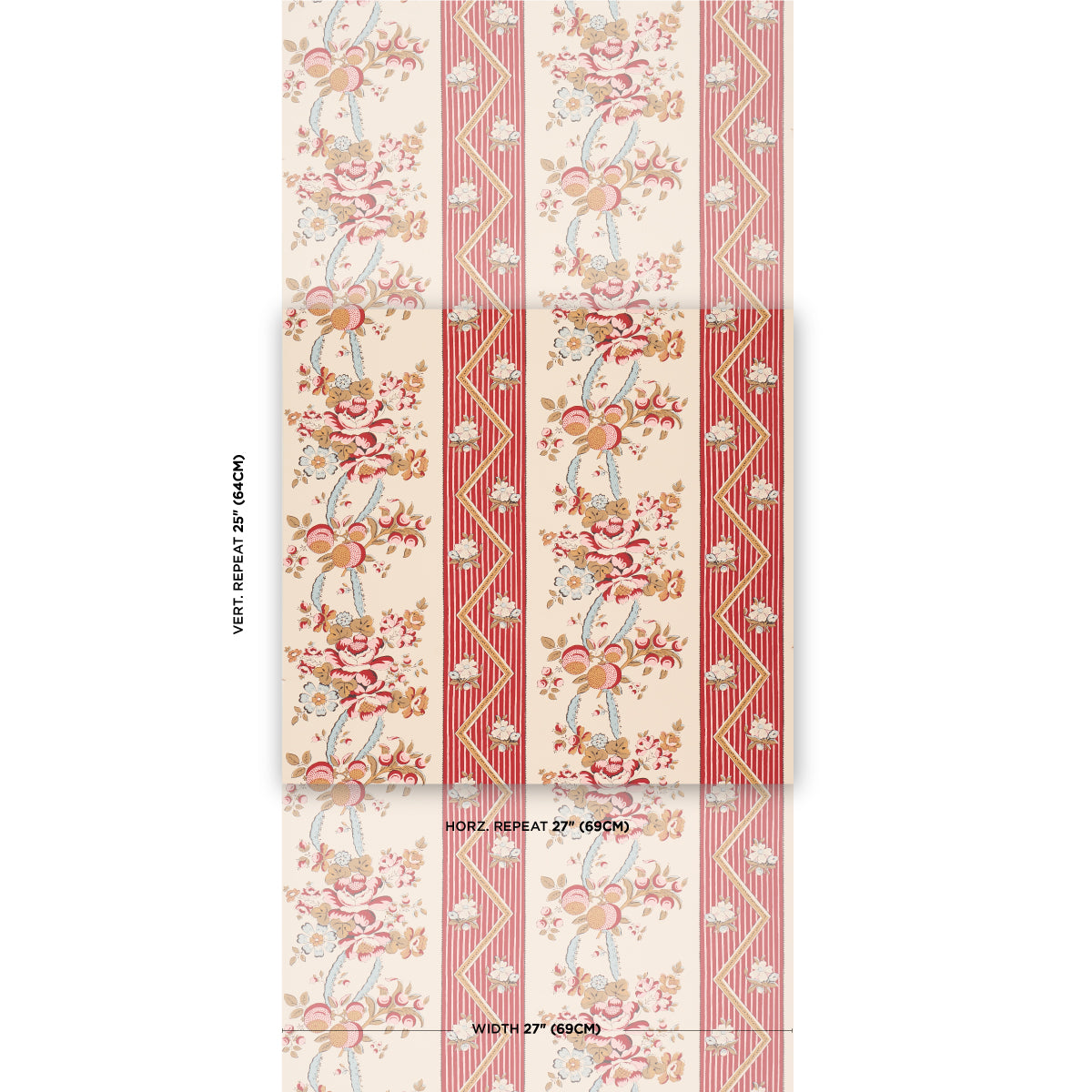 Schumacher Sylvain Floral Stripe Rouge Wallpaper - Eade's Wallpaper