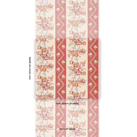 Schumacher Sylvain Floral Stripe Rouge Wallpaper - Eade's Wallpaper