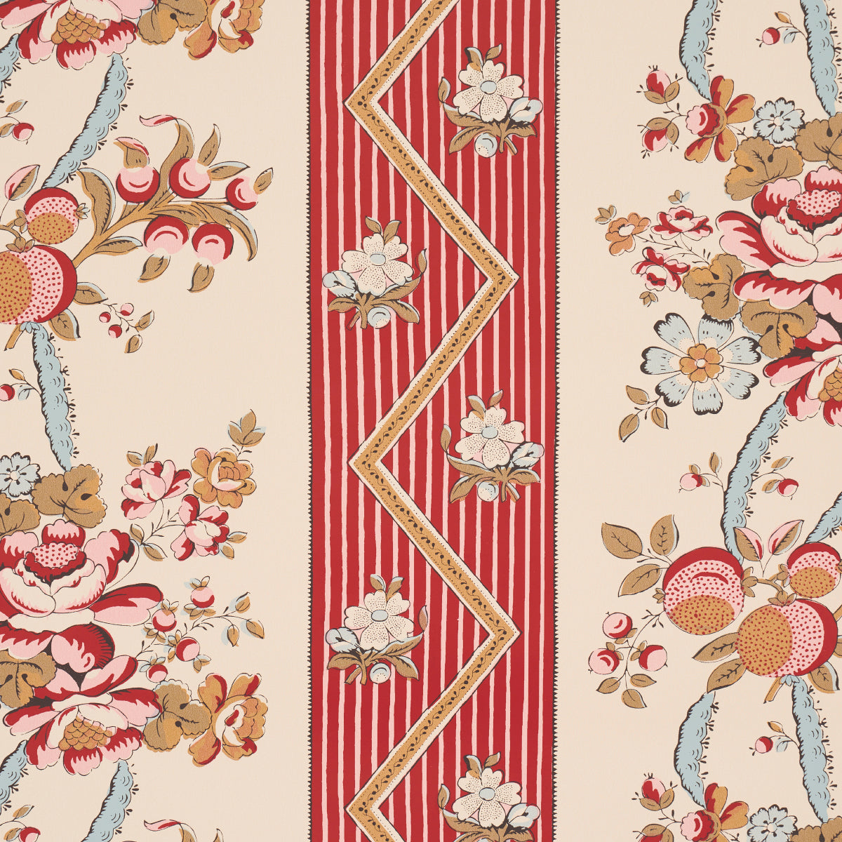 Schumacher Sylvain Floral Stripe Rouge Wallpaper - Eade's Wallpaper