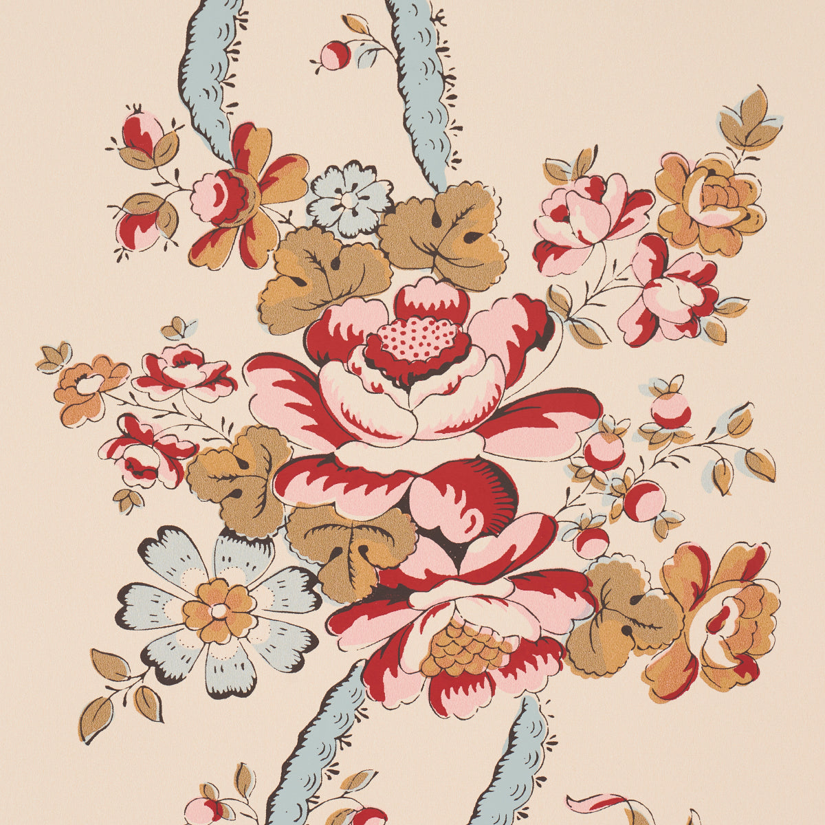 Schumacher Sylvain Floral Stripe Rouge Wallpaper - Eade's Wallpaper