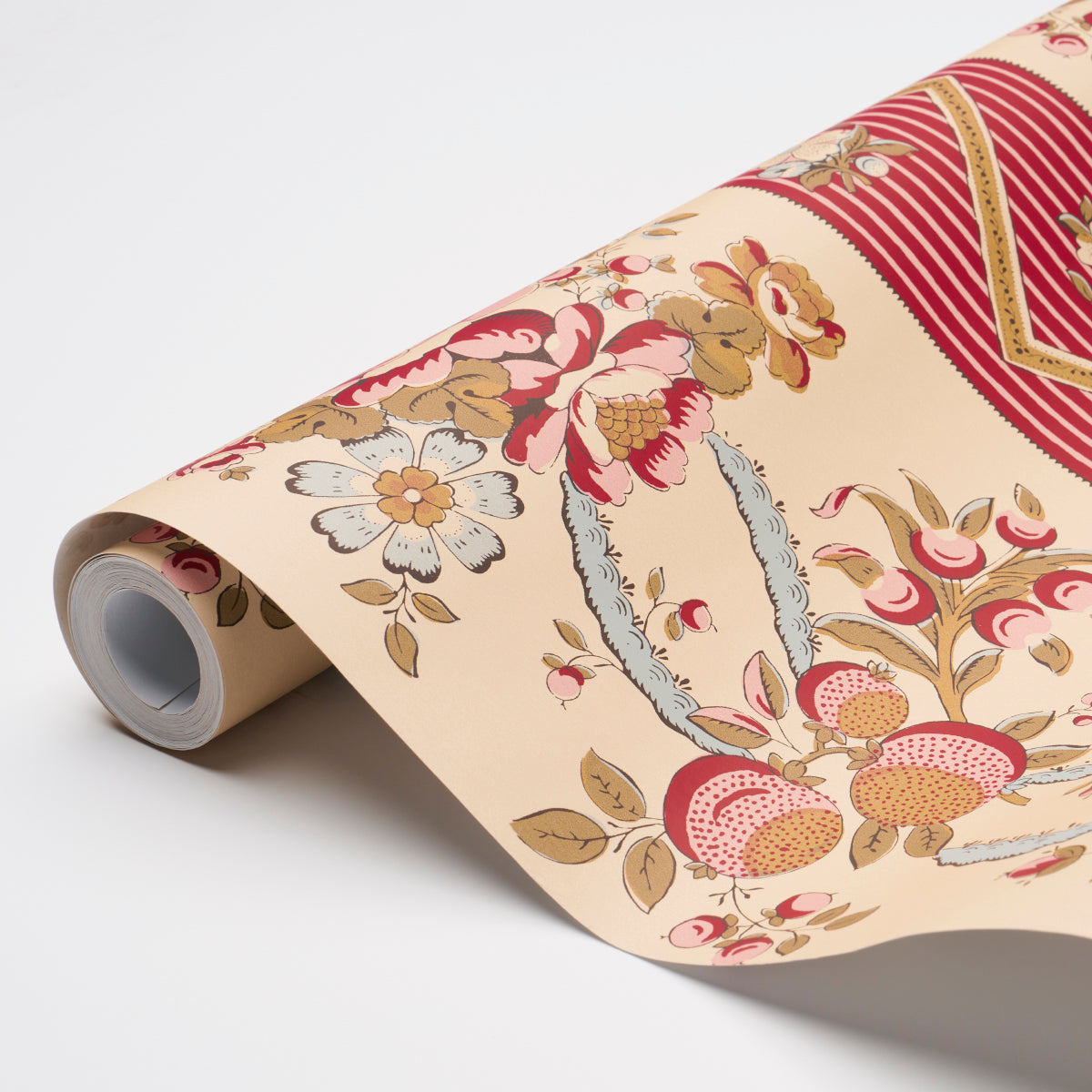 Schumacher Sylvain Floral Stripe Rouge Wallpaper - Eade's Wallpaper