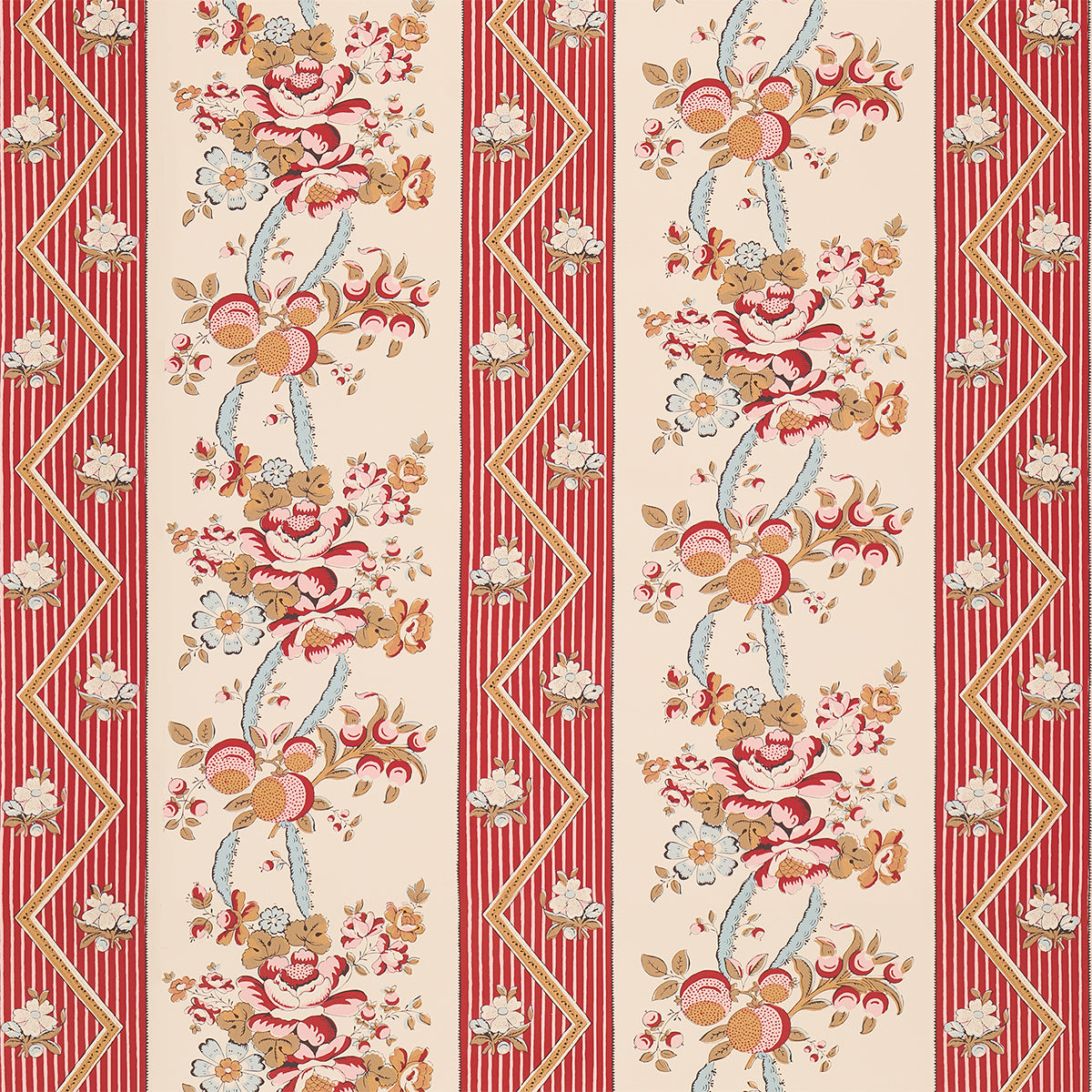 Schumacher Sylvain Floral Stripe Rouge Wallpaper - Eade's Wallpaper
