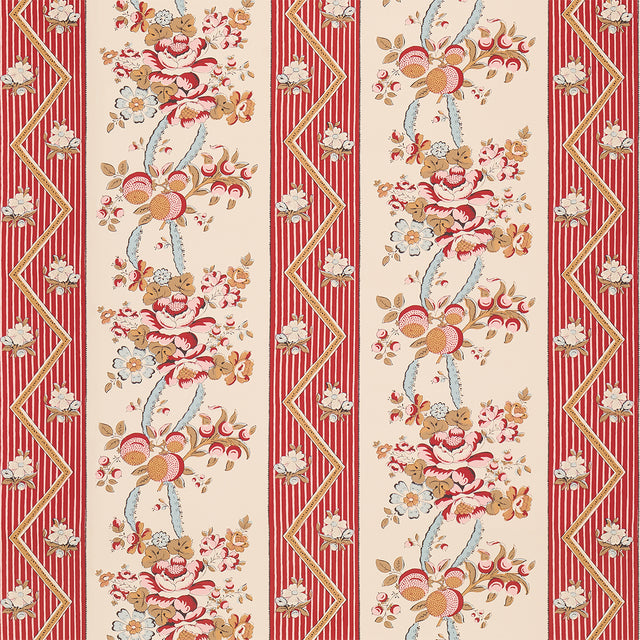 Schumacher Sylvain Floral Stripe Rouge Wallpaper - Eade's Wallpaper