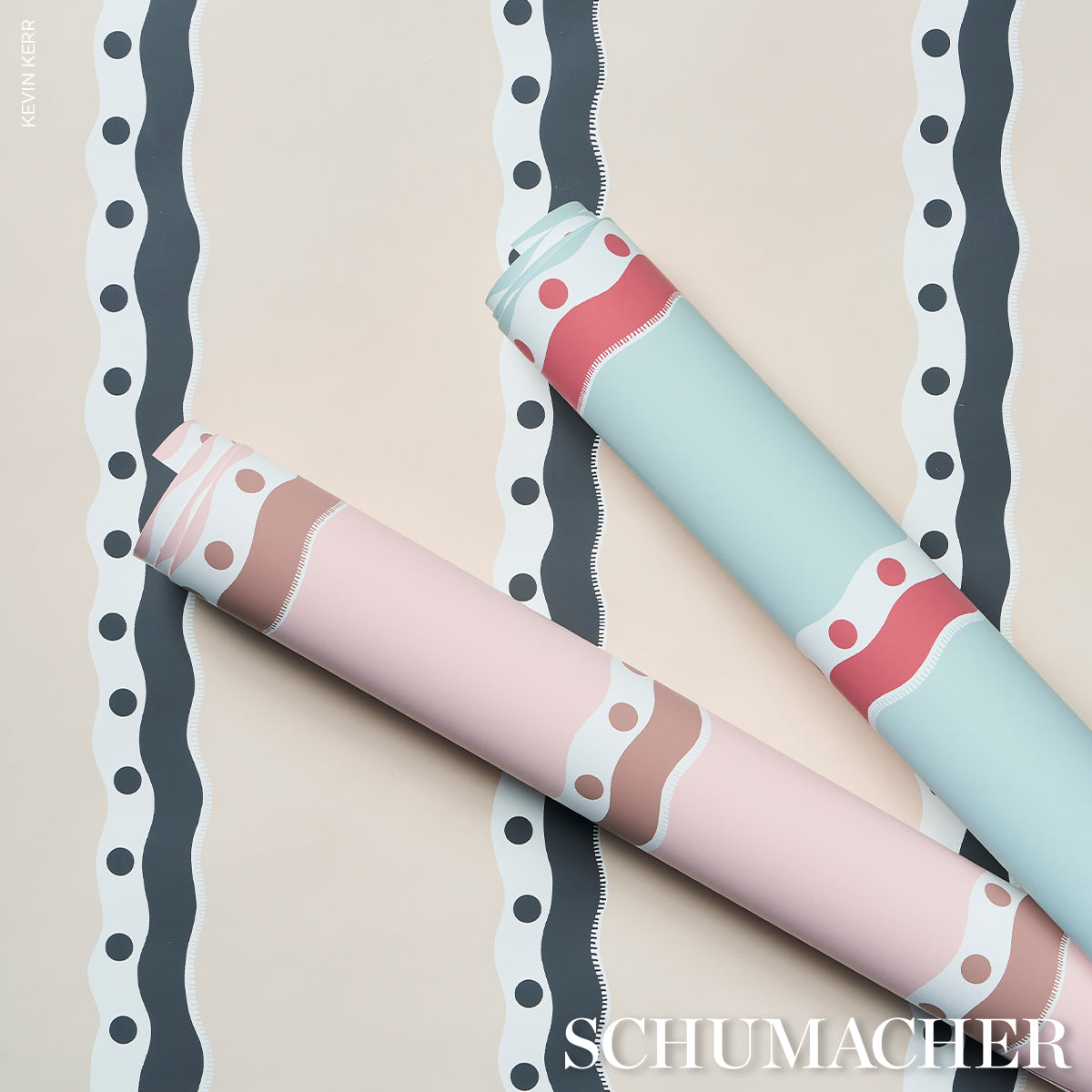 Schumacher Rousseau Stripe Rouge & Sky Wallpaper - Eade's Wallpaper