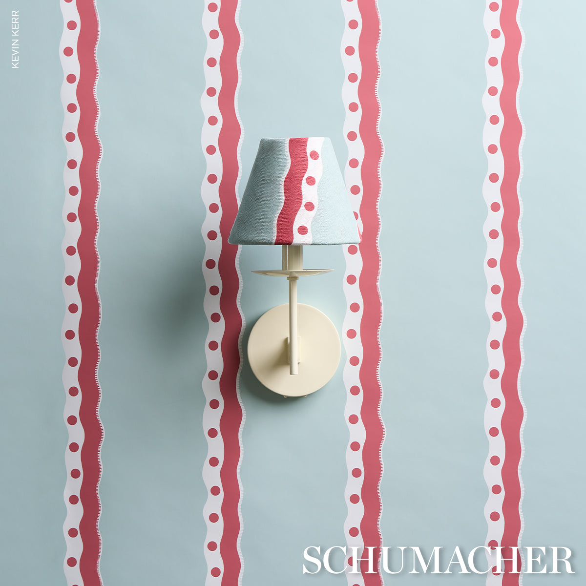 Schumacher Rousseau Stripe Rouge & Sky Wallpaper - Eade's Wallpaper