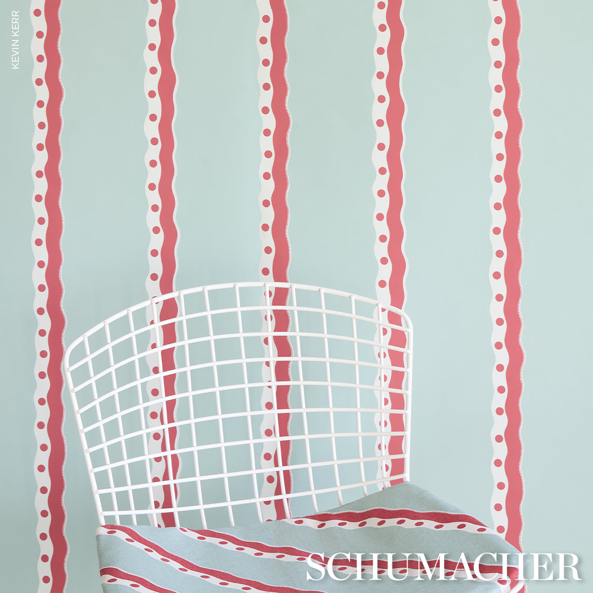 Schumacher Rousseau Stripe Rouge & Sky Wallpaper - Eade's Wallpaper